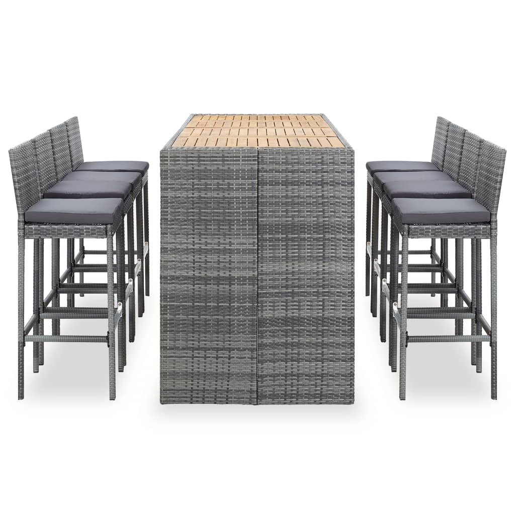 vidaXL 5 Piece Patio Bar Set Poly Rattan and Acacia Wood Black-2