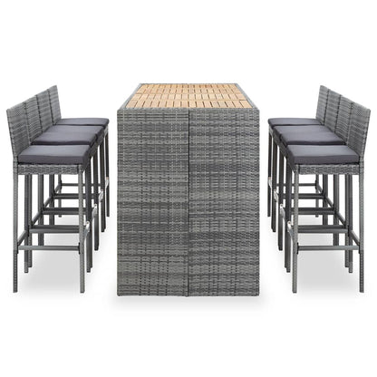 vidaXL 5 Piece Patio Bar Set Poly Rattan and Acacia Wood Black-2