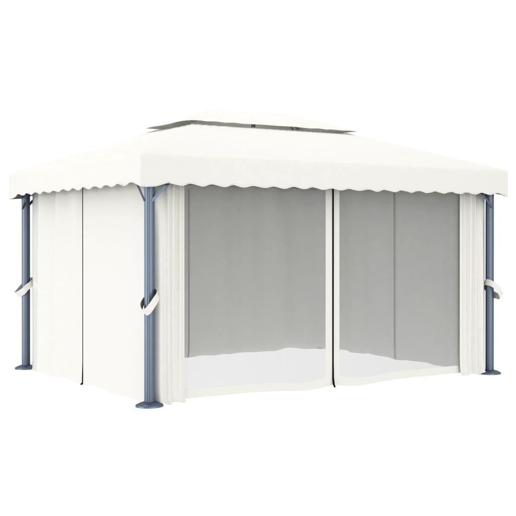 vidaXL Gazebo Canopy Tent Patio Pavilion with Curtains Cream White Aluminum-0