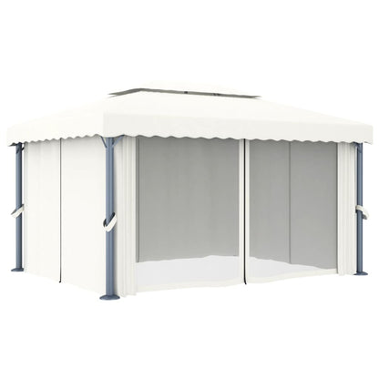 vidaXL Gazebo Canopy Tent Patio Pavilion with Curtains Cream White Aluminum-0