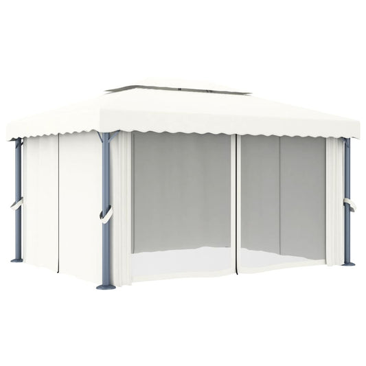 vidaXL Gazebo Canopy Tent Patio Pavilion with Curtains Cream White Aluminum-0