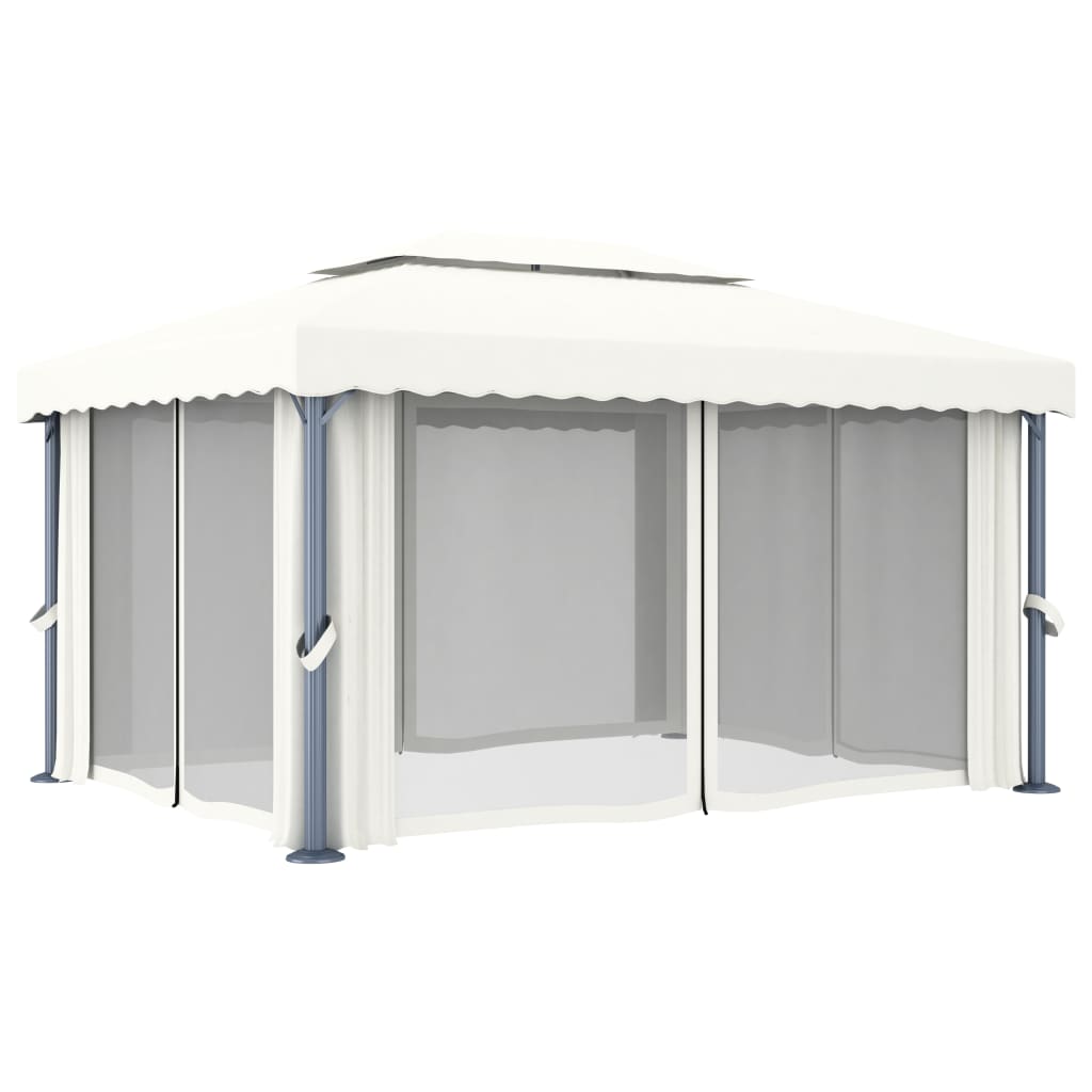 vidaXL Gazebo Canopy Tent Patio Pavilion with Curtains Cream White Aluminum-2