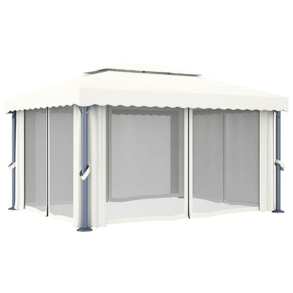 vidaXL Gazebo Canopy Tent Patio Pavilion with Curtains Cream White Aluminum-2