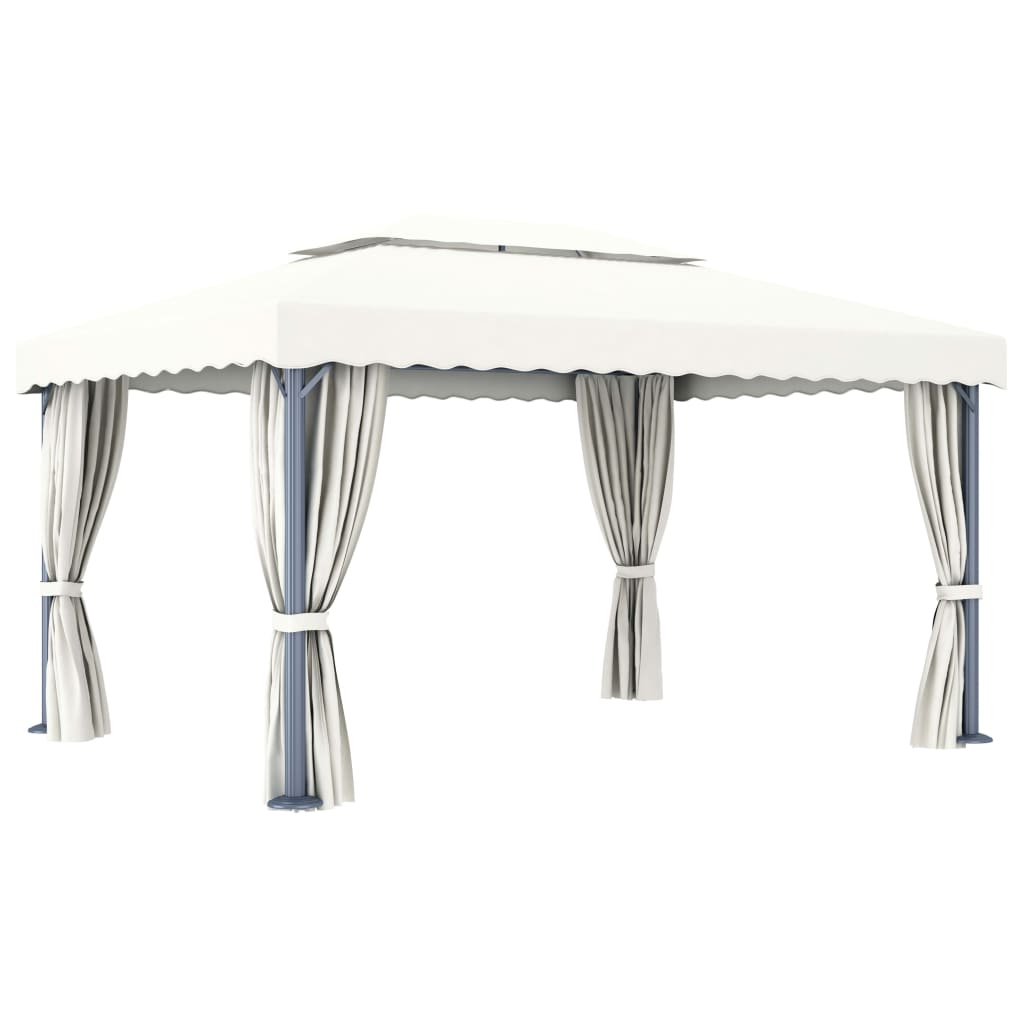 vidaXL Gazebo Canopy Tent Patio Pavilion with Curtains Cream White Aluminum-4