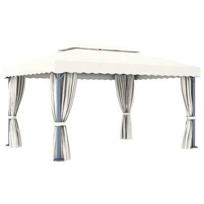 vidaXL Gazebo Canopy Tent Patio Pavilion with Curtains Cream White Aluminum-4