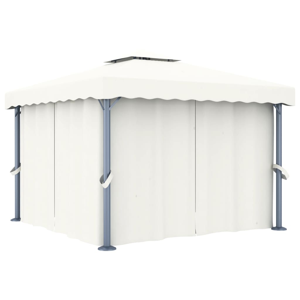 vidaXL Gazebo Canopy Tent Patio Pavilion with Curtains Cream White Aluminum-1
