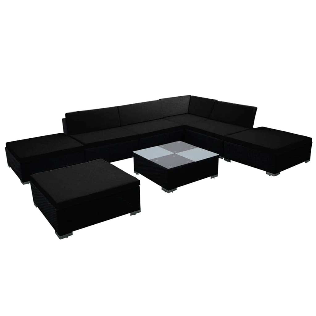 vidaXL 8 Piece Patio Lounge Set with Cushions Poly Rattan Black-1