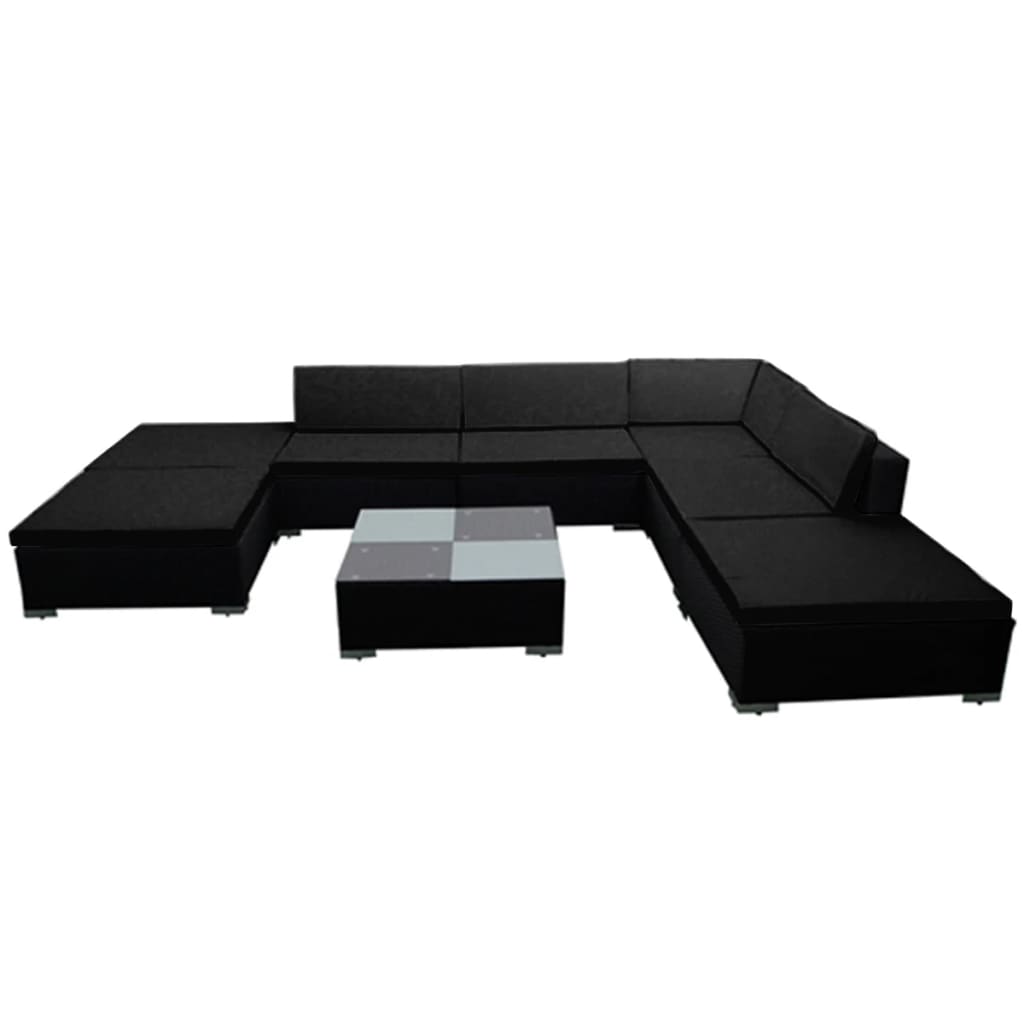 vidaXL 8 Piece Patio Lounge Set with Cushions Poly Rattan Black-3