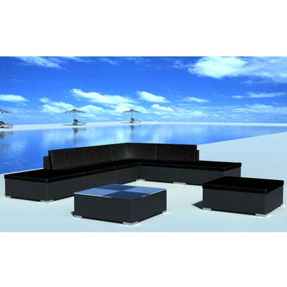 vidaXL 8 Piece Patio Lounge Set with Cushions Poly Rattan Black-0