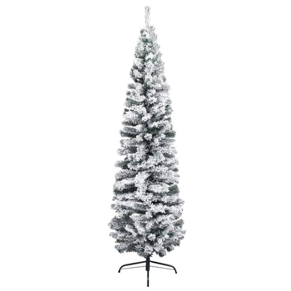 vidaXL Slim Artificial Christmas Tree with Flocked Snow Green 6 ft PVC-0