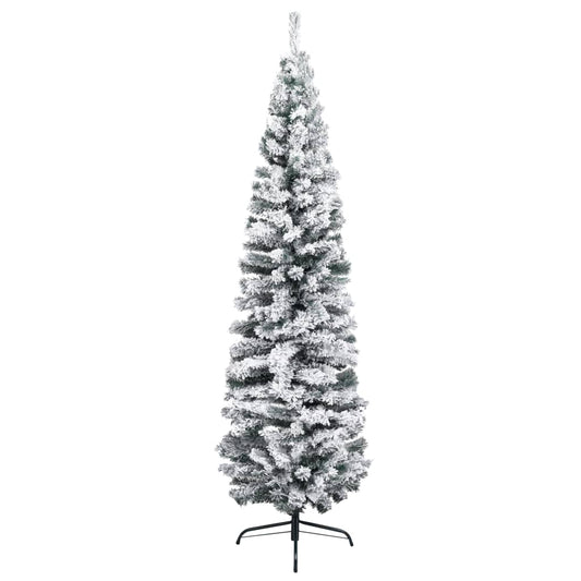 vidaXL Slim Artificial Christmas Tree with Flocked Snow Green 6 ft PVC-0
