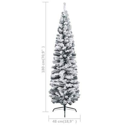 vidaXL Slim Artificial Christmas Tree with Flocked Snow Green 6 ft PVC-4