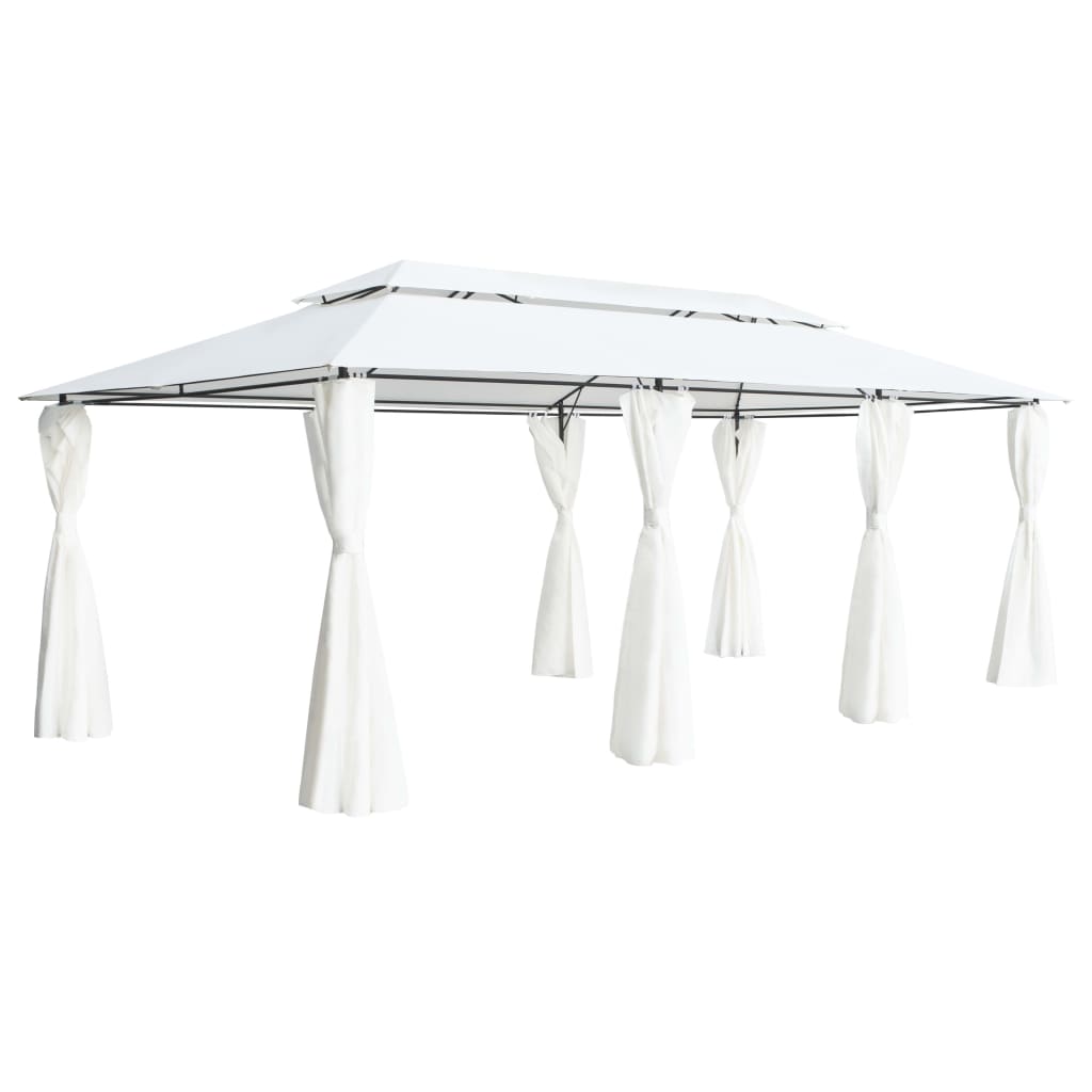 vidaXL Gazebo with Curtains 236.2"x117.3"x106.3" White 0.6 oz/ft²-0