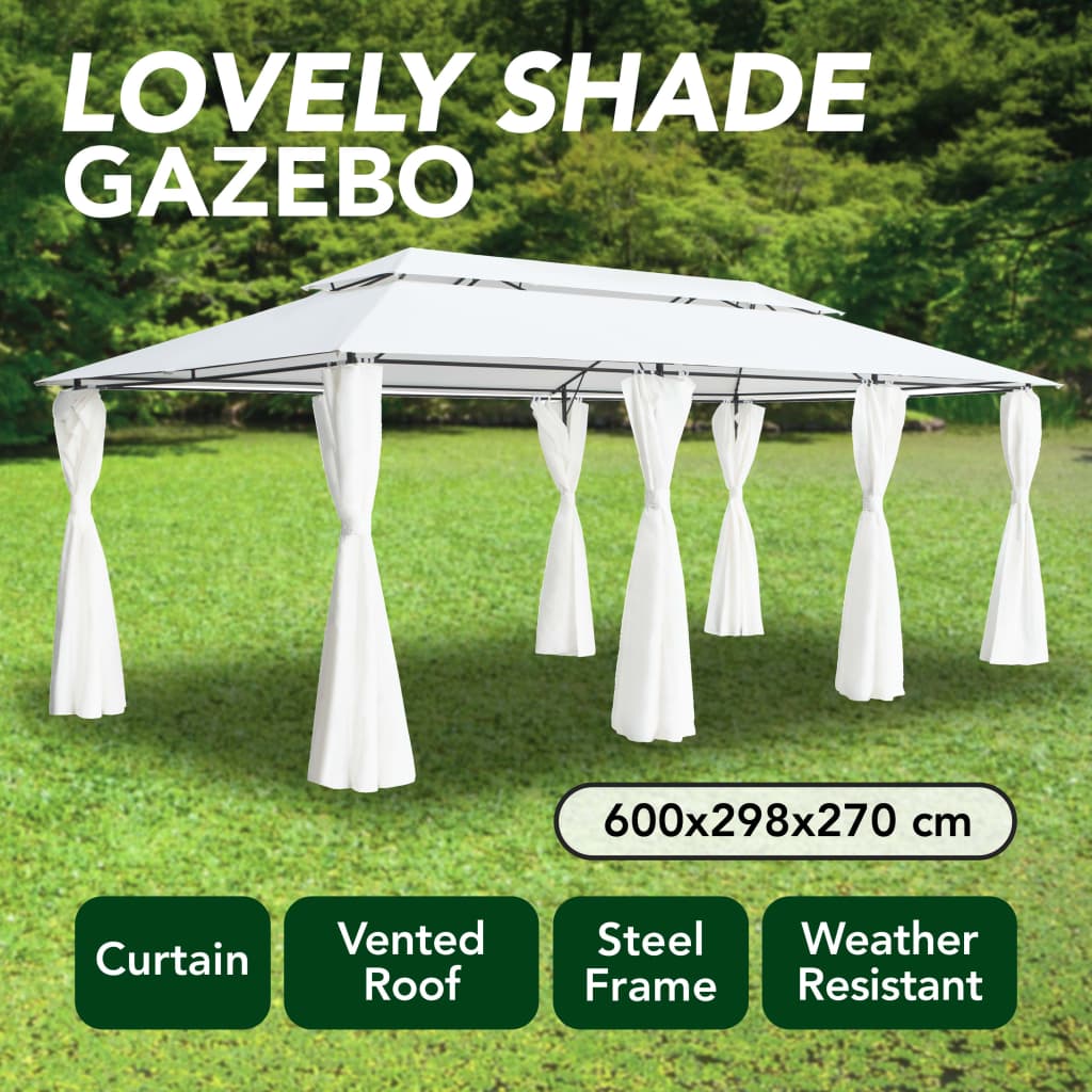 vidaXL Gazebo with Curtains 236.2"x117.3"x106.3" White 0.6 oz/ft²-1