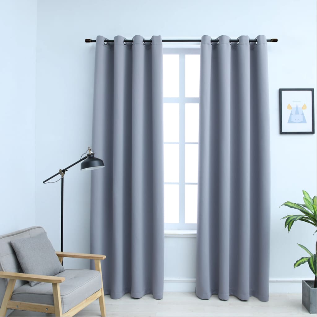 vidaXL Curtains 2 Pcs Roller Blackout Curtains Window Blinds with Rings Fabric