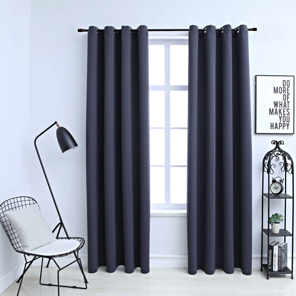 vidaXL Curtains 2 Pcs Roller Blackout Curtains Window Blinds with Rings Fabric