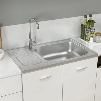 vidaXL Kitchen Sink Undermount Sink with Strainer Stainless Steel Sink Silver-5