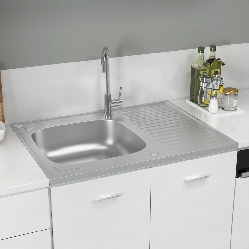 vidaXL Kitchen Sink Undermount Sink with Strainer Stainless Steel Sink Silver-6