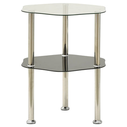 vidaXL 2-Tier Side Table Transparent & Black 15"x15"x19.7" Tempered Glass-0