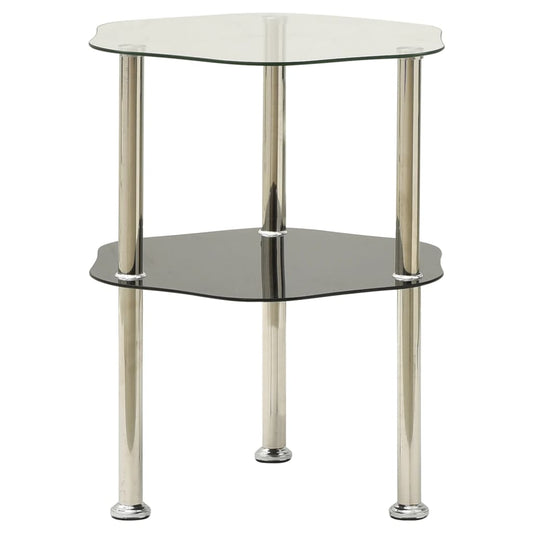 vidaXL 2-Tier Side Table Transparent & Black 15"x15"x19.7" Tempered Glass-0