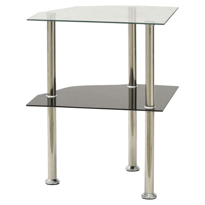 vidaXL 2-Tier Side Table Transparent & Black 15"x15"x19.7" Tempered Glass-1