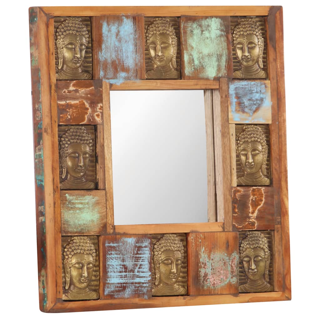 vidaXL Decorative Mirror Wall Mirror with Buddha Cladding Solid Reclaimed Wood-0