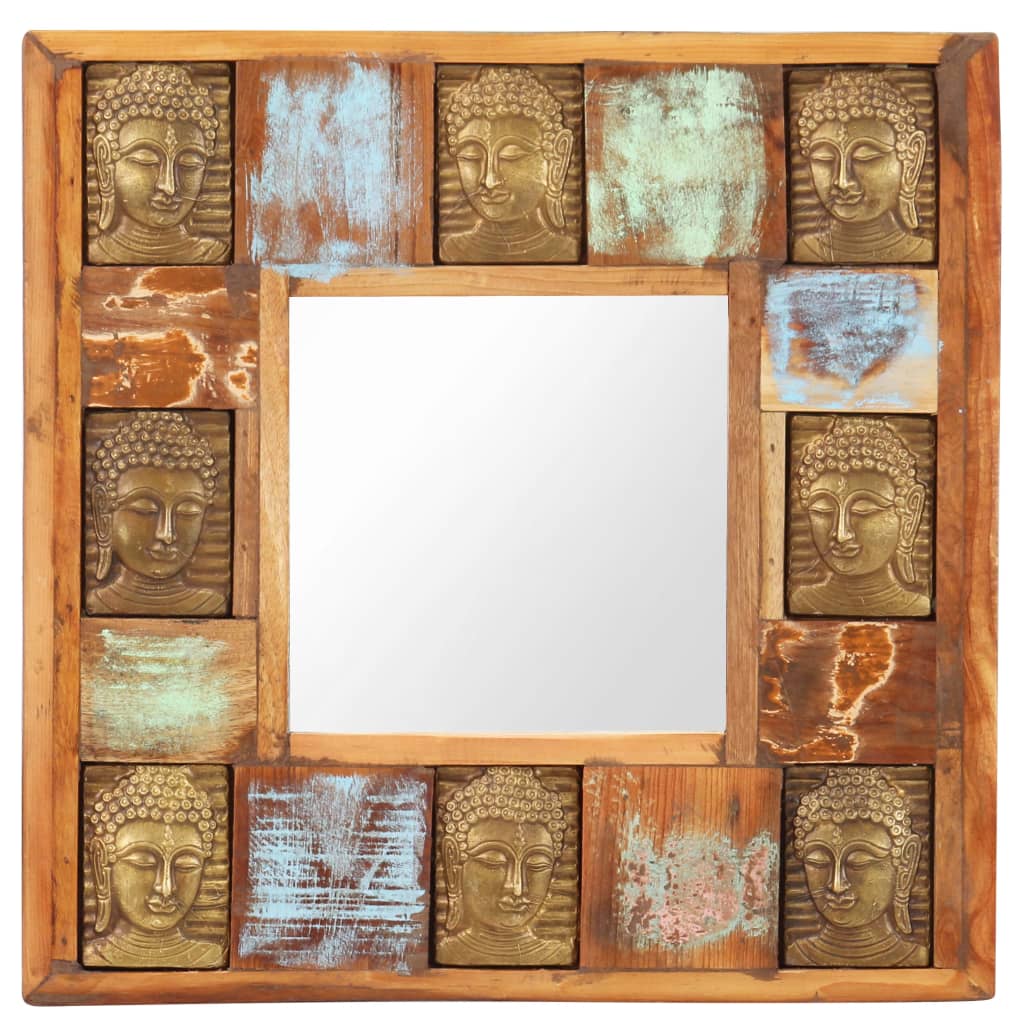 vidaXL Decorative Mirror Wall Mirror with Buddha Cladding Solid Reclaimed Wood-4