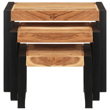 vidaXL Nesting Tables 3 pcs Solid Wood with Sheesham Finish-1