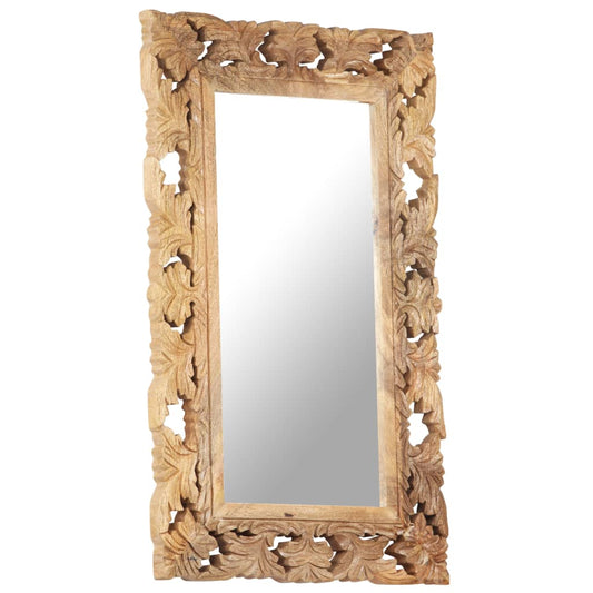 vidaXL Decorative Mirror Wall Bathroom Mirror Solid Mango Wood Hand Carved-0
