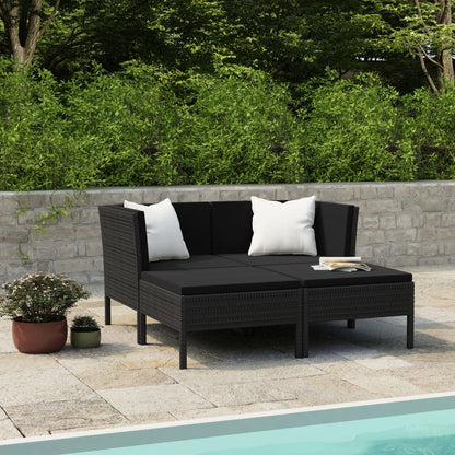 vidaXL 4 Piece Patio Lounge Set with Cushions Poly Rattan Black-0