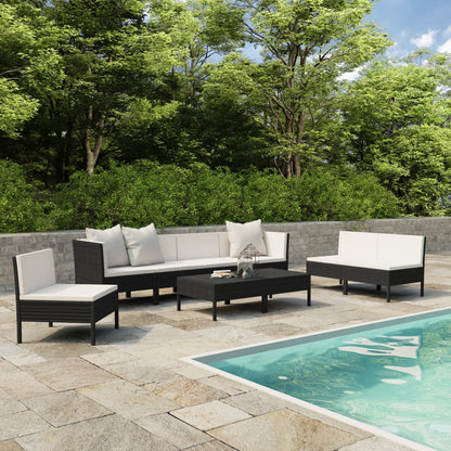 vidaXL 9 Piece Patio Lounge Set with Cushions Poly Rattan Black-0