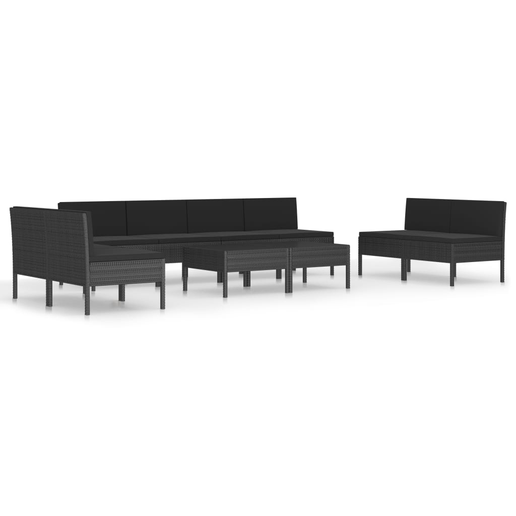 vidaXL 10 Piece Patio Lounge Set with Cushions Poly Rattan Black-0