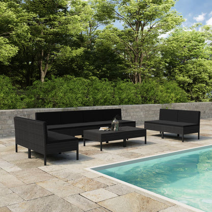vidaXL 10 Piece Patio Lounge Set with Cushions Poly Rattan Black-5