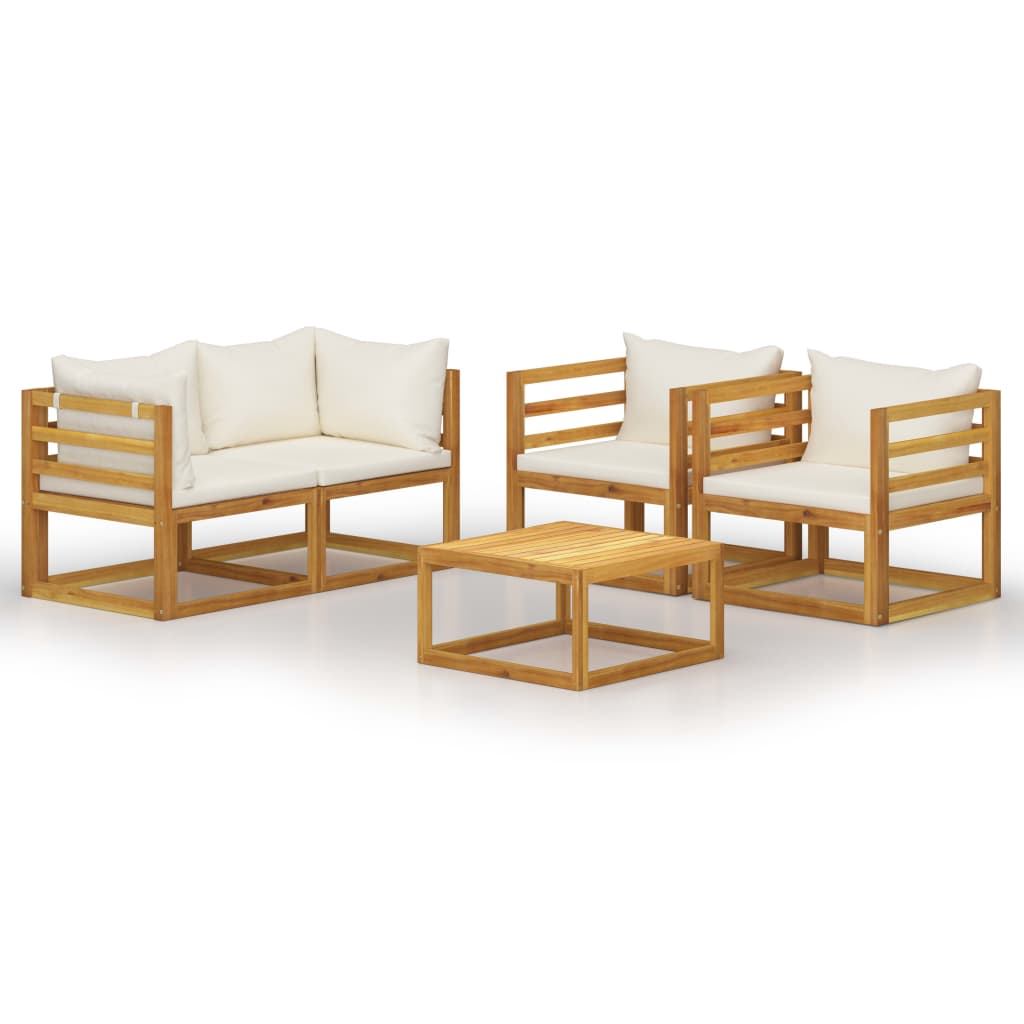 vidaXL 5 Piece Patio Lounge Set with Cushion Cream Solid Acacia Wood-1