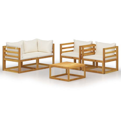 vidaXL 5 Piece Patio Lounge Set with Cushion Cream Solid Acacia Wood-1