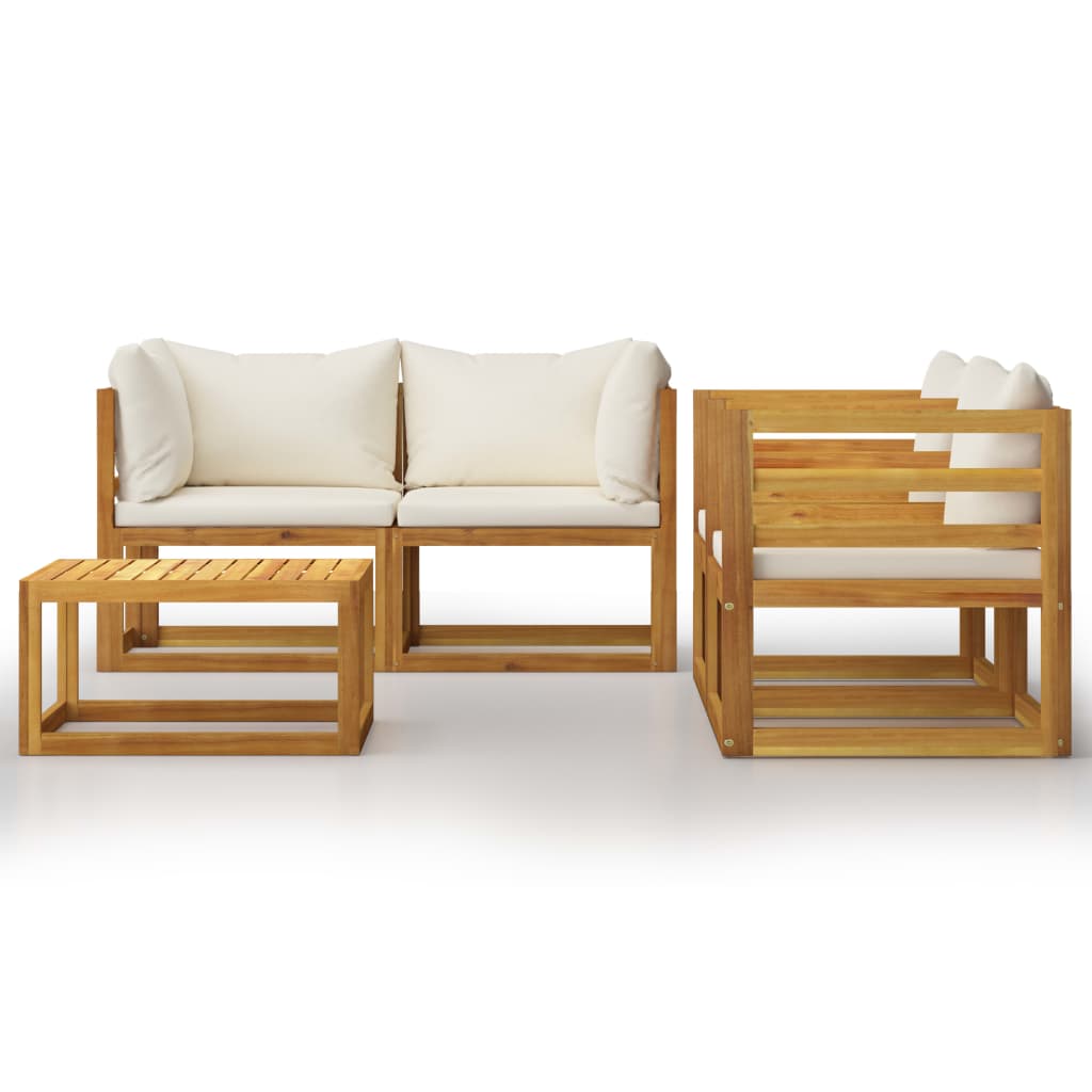 vidaXL 5 Piece Patio Lounge Set with Cushion Cream Solid Acacia Wood-3