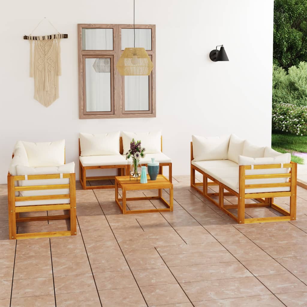 vidaXL 9 Piece Patio Lounge Set with Cushion Cream Solid Acacia Wood-3