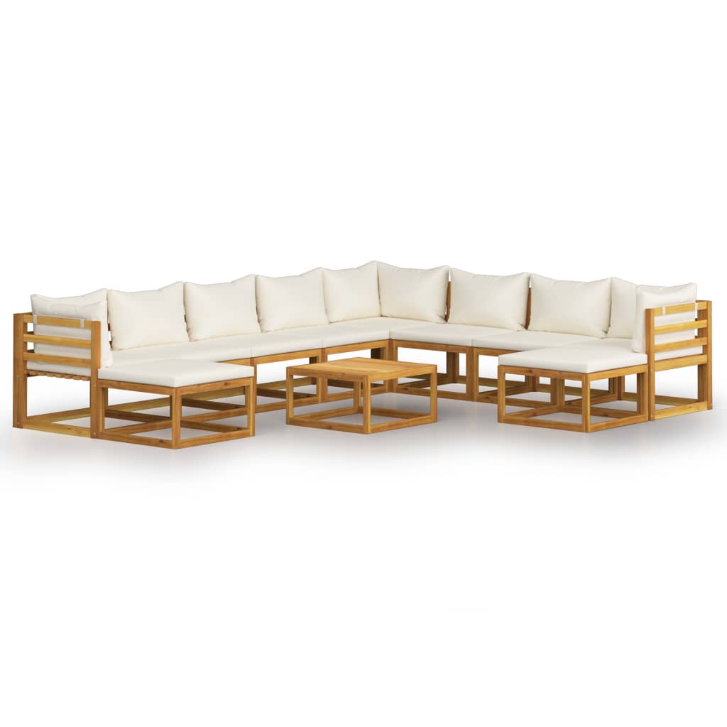 vidaXL 11 Piece Patio Lounge Set with Cushion Cream Solid Acacia Wood-1