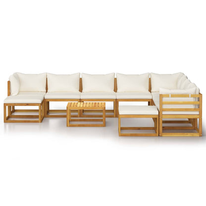 vidaXL 11 Piece Patio Lounge Set with Cushion Cream Solid Acacia Wood-3