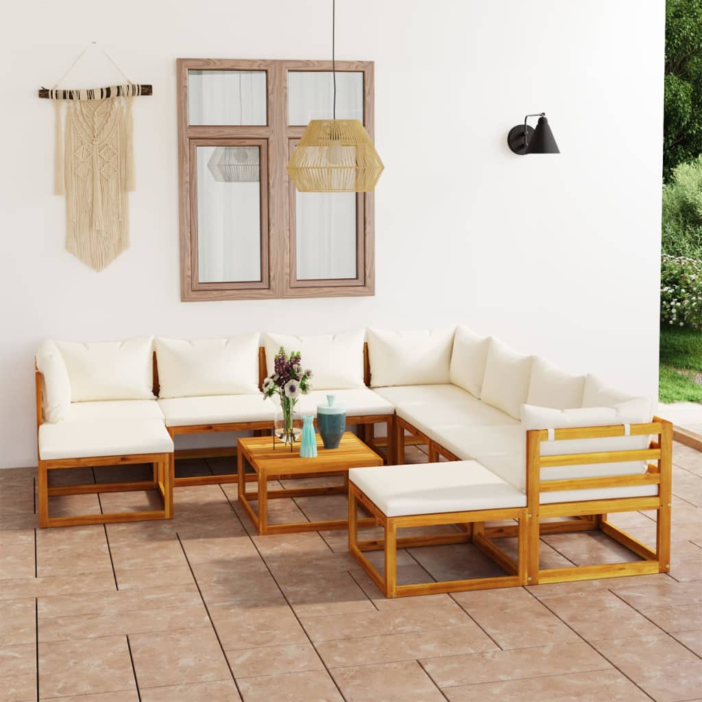 vidaXL 11 Piece Patio Lounge Set with Cushion Cream Solid Acacia Wood-2