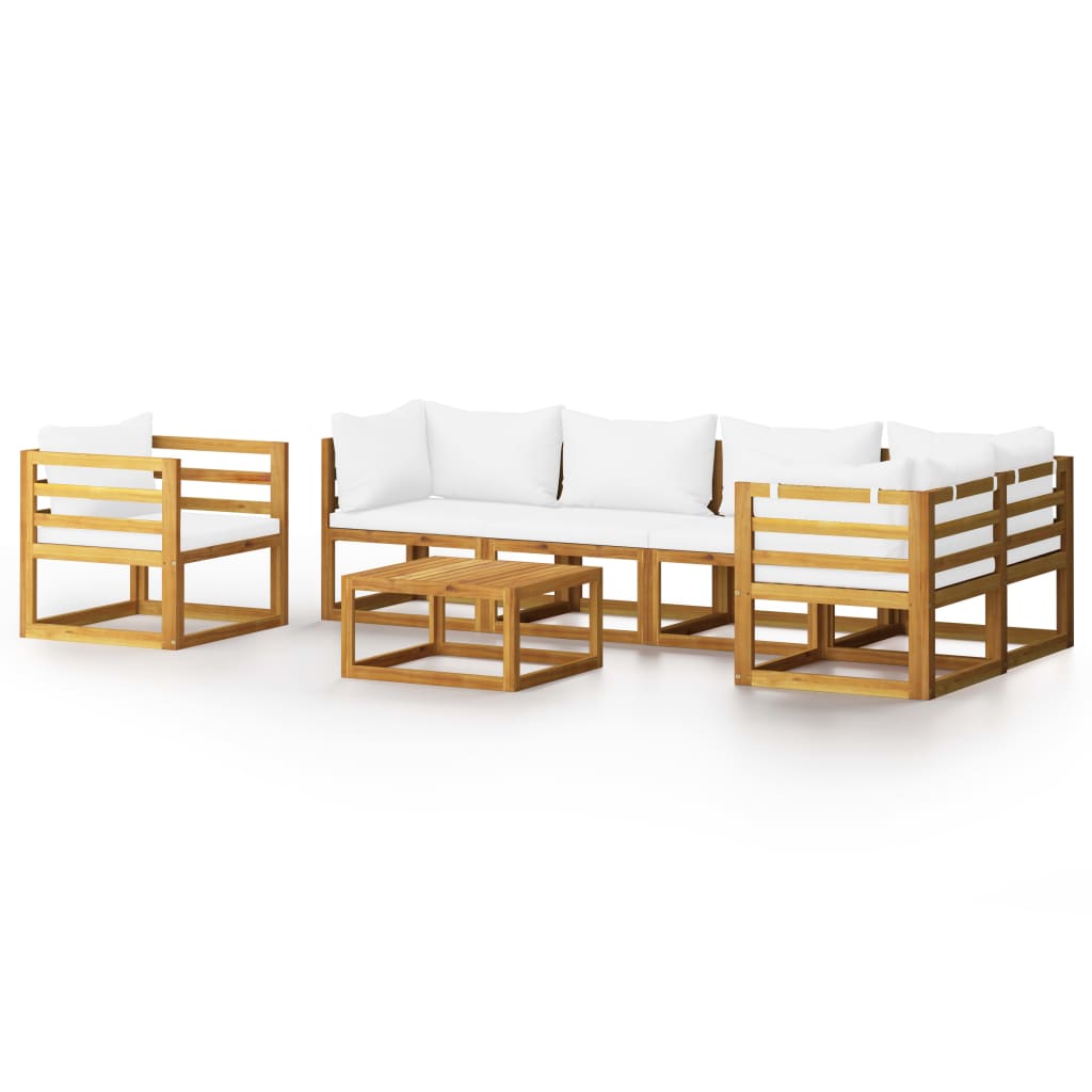 vidaXL 7 Piece Patio Lounge Set with Cushion Cream Solid Acacia Wood-0