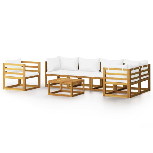 vidaXL 7 Piece Patio Lounge Set with Cushion Cream Solid Acacia Wood-0
