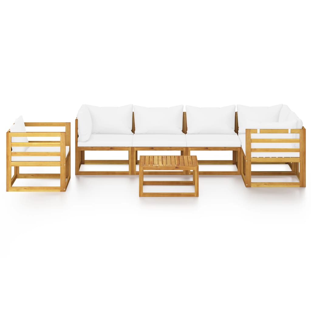 vidaXL 7 Piece Patio Lounge Set with Cushion Cream Solid Acacia Wood-3