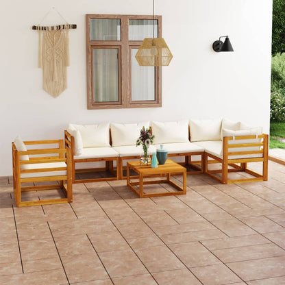 vidaXL 7 Piece Patio Lounge Set with Cushion Cream Solid Acacia Wood-2