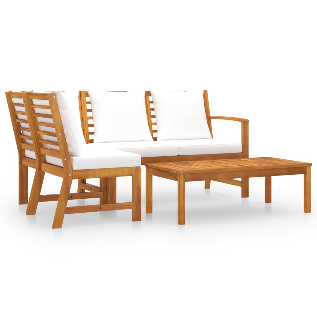 vidaXL 4 Piece Patio Lounge Set with Cushion Cream Solid Acacia Wood-1