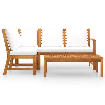 vidaXL 4 Piece Patio Lounge Set with Cushion Cream Solid Acacia Wood-3