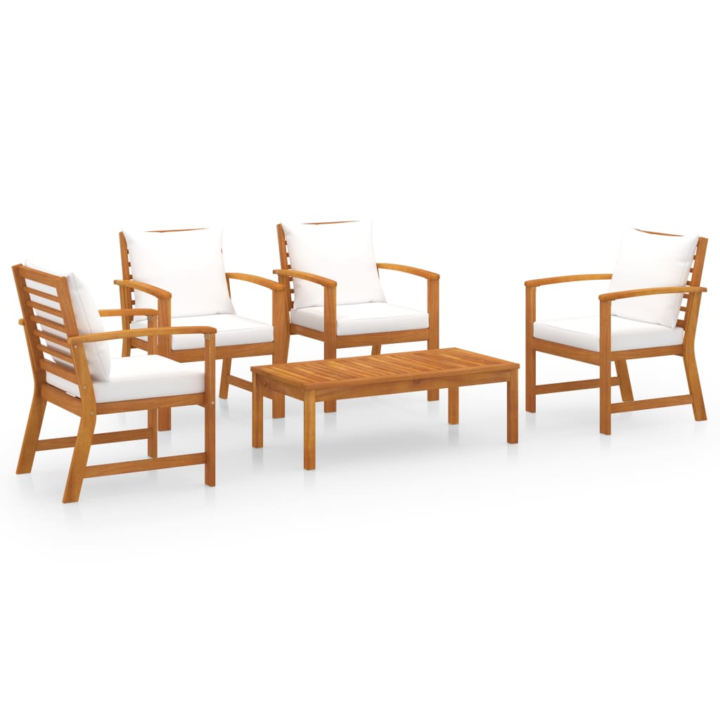 vidaXL 5 Piece Garden Lounge Set with Cushion Solid Acacia Wood-0