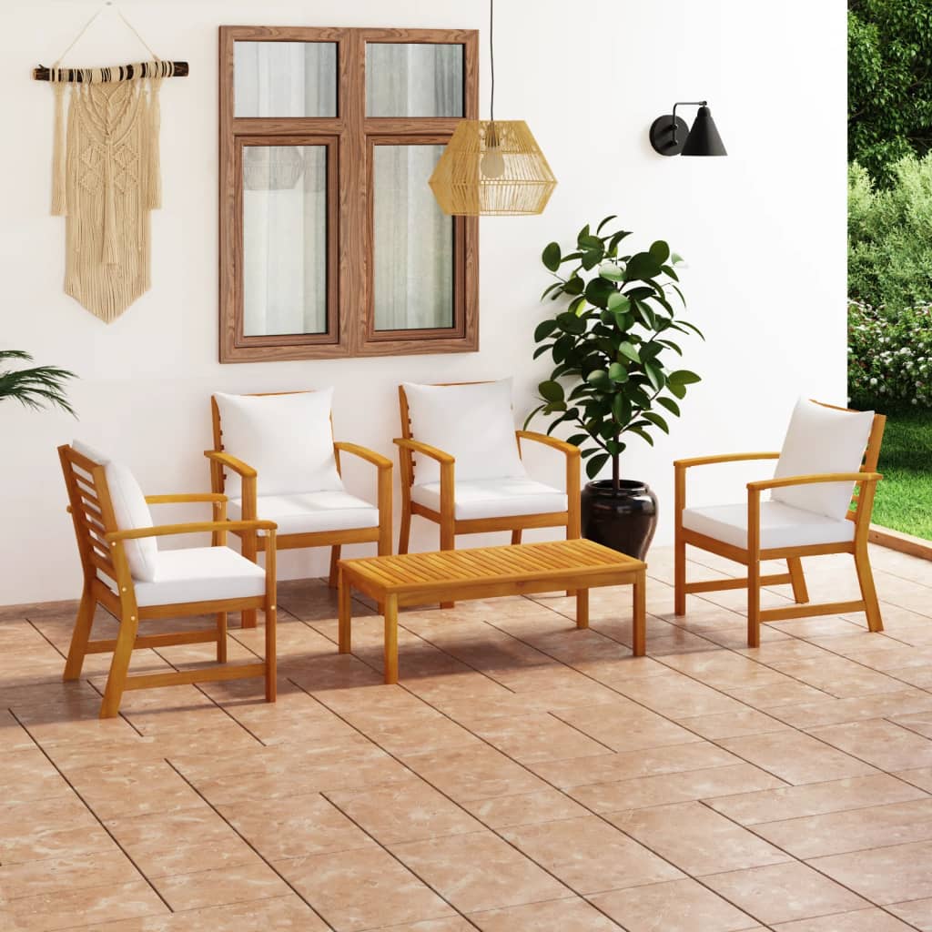vidaXL 5 Piece Garden Lounge Set with Cushion Solid Acacia Wood-5