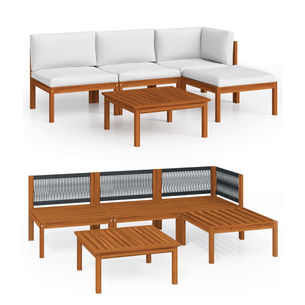 vidaXL 5 Piece Patio Lounge Set with Cushions Cream Solid Acacia Wood-2