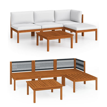 vidaXL 5 Piece Patio Lounge Set with Cushions Cream Solid Acacia Wood-2